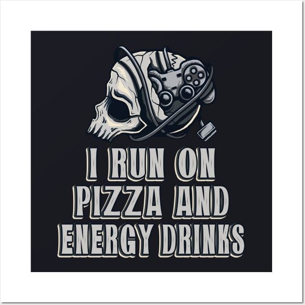 Gamer Skull Console Player Pizza & Energy Drinks Wall Art by Foxxy Merch